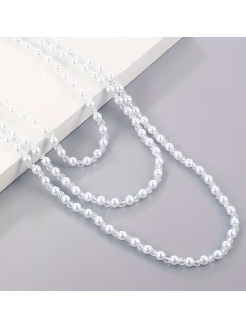 Glamour Drape Pearl Shoulder Chains Three-Layer Statement for Sleeveless Gowns - Picture 3 of 5